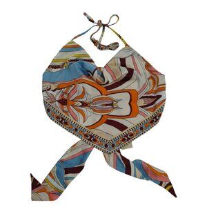 Rachel Zoe Womens Halter Scarf Top Adjustable Tie Back Vibrant Print Size(M).